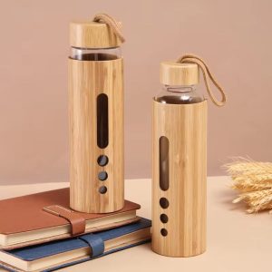 bouteille en verre bambou nature